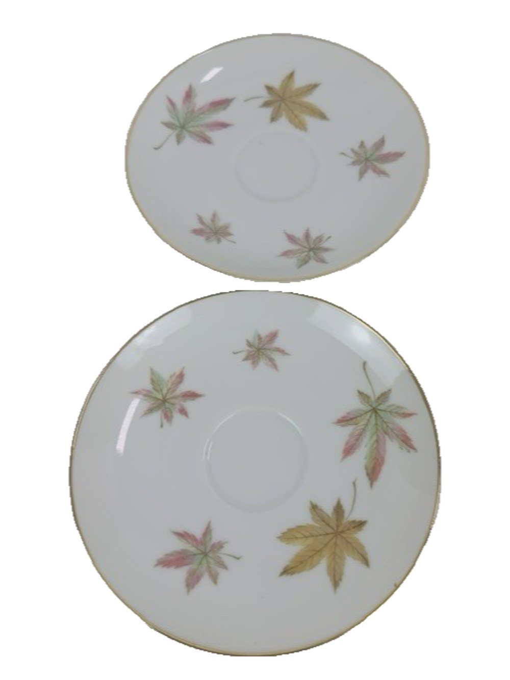 Royal Ming Maple Leaves 2-Saucers Multicolor Leaves White Background 1950s VTG